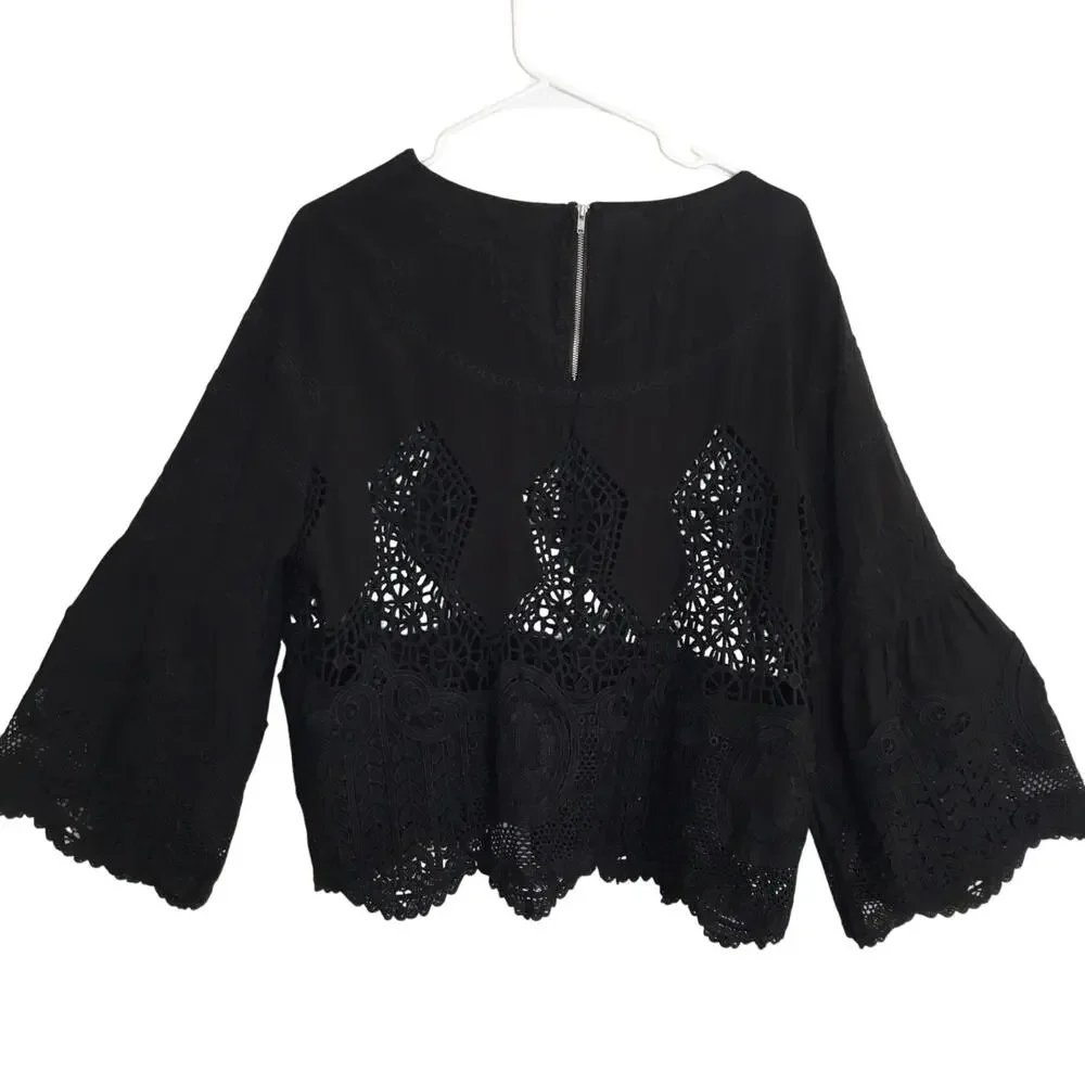 Soft Surrounding Bohemian Black Lace Crochet Top Petite XL